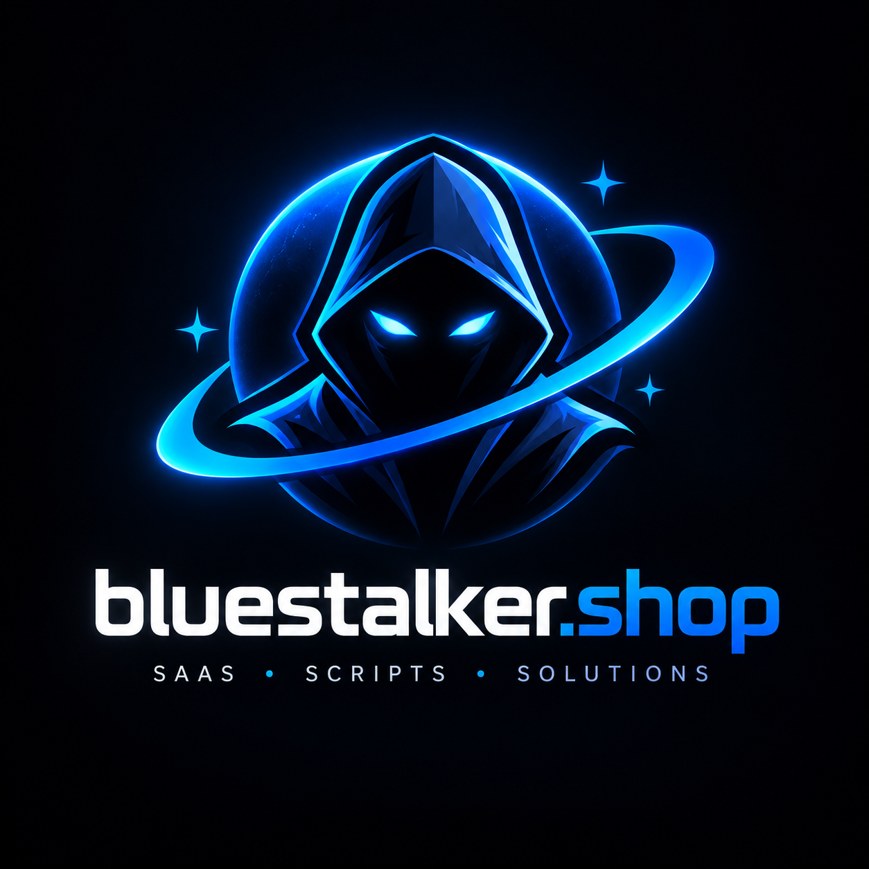 Bluestalker emblem: a hooded guardian inside a blue orbit ring
